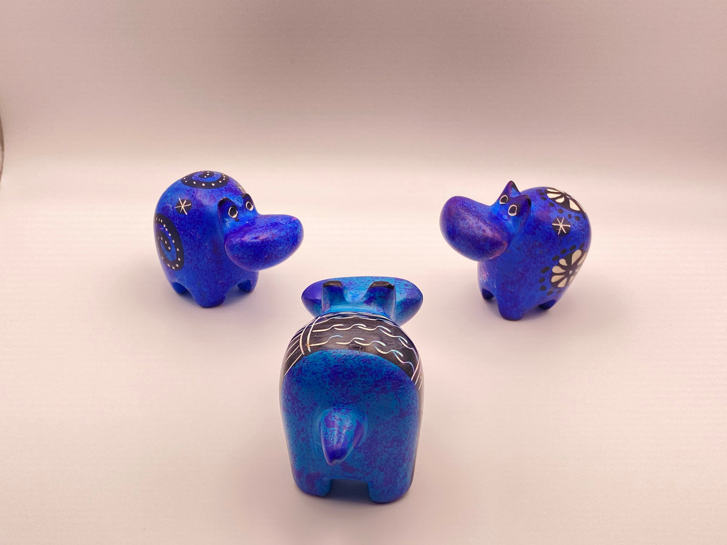 Hand-crafted soap stone Hippo - Blue