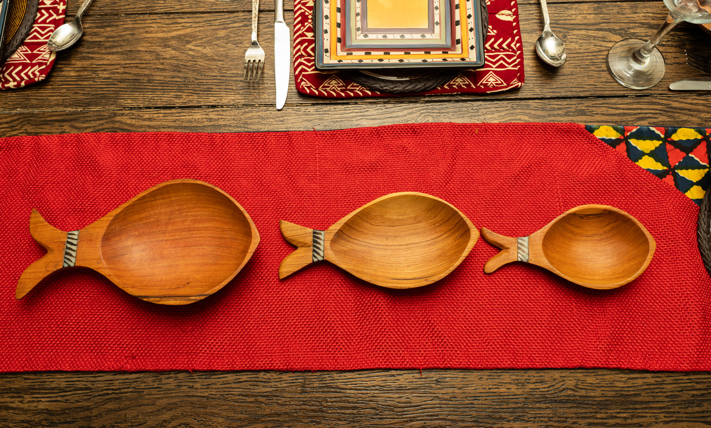 Wooden Bowl Set of 3 - Fish Design