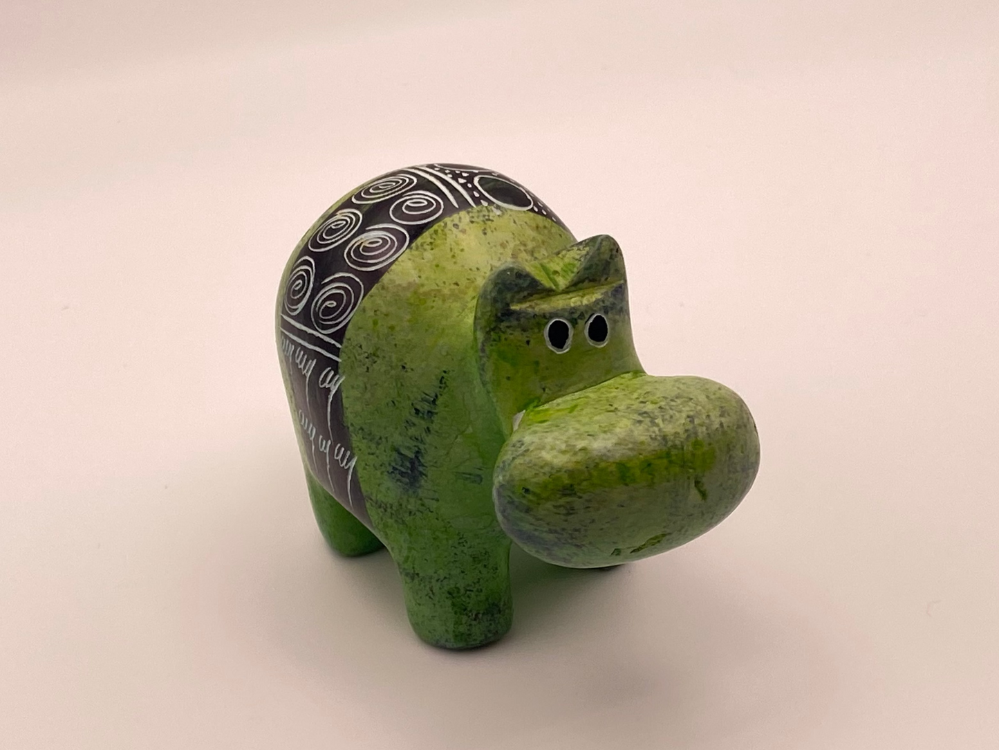 Hand-crafted soap stone Hippo - Green