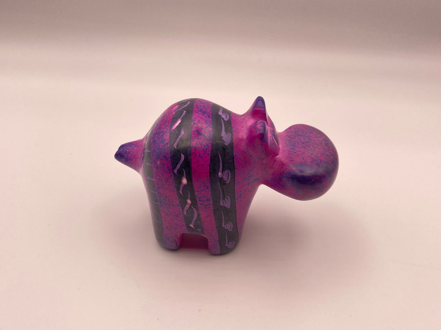 Hand-crafted soap stone Hippo - Purple