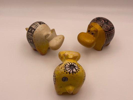 Hand-crafted soap stone Hippo - Yellow