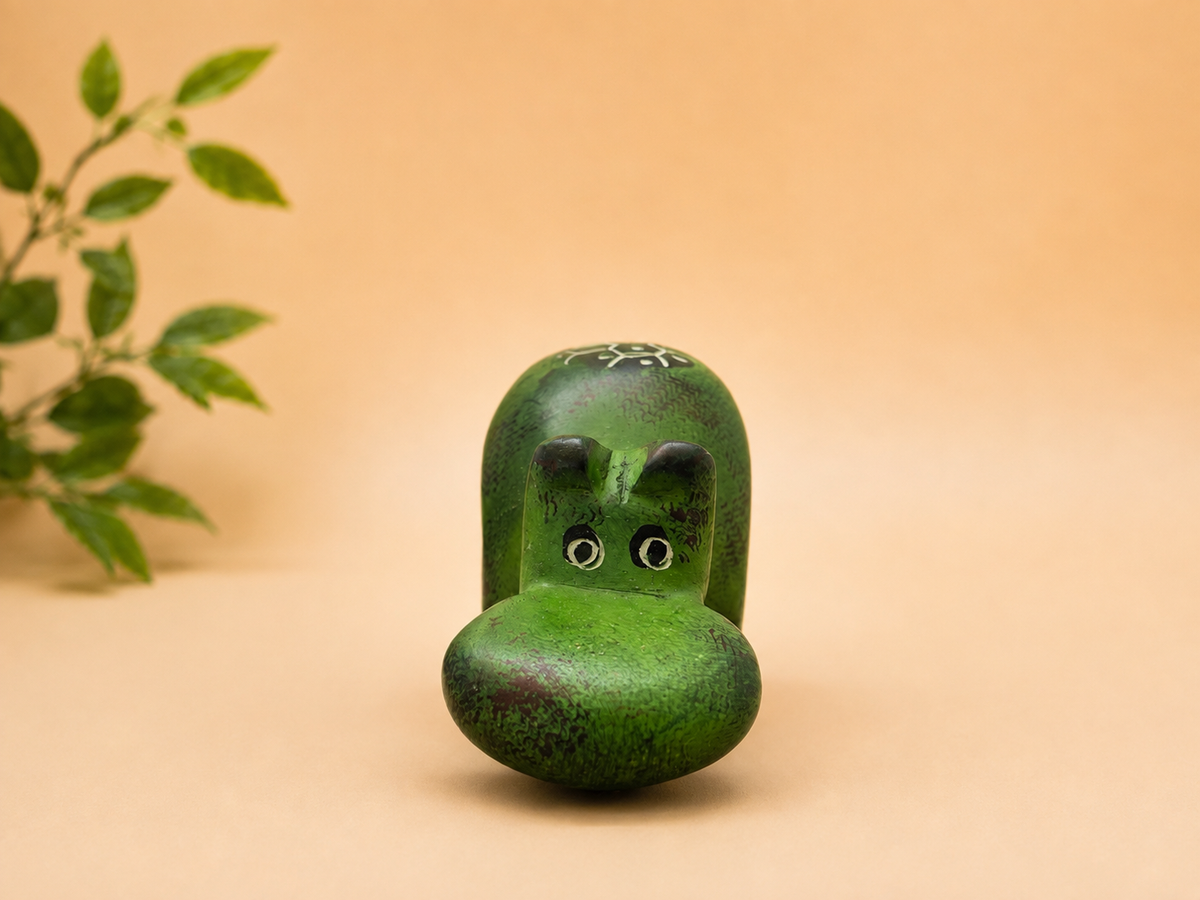 Hand-crafted soap stone Hippo - Green