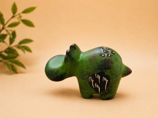 Hand-crafted soap stone Hippo - Green