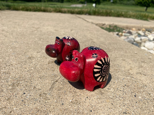 Hand-crafted soap stone Hippo - Burned Orange/Red