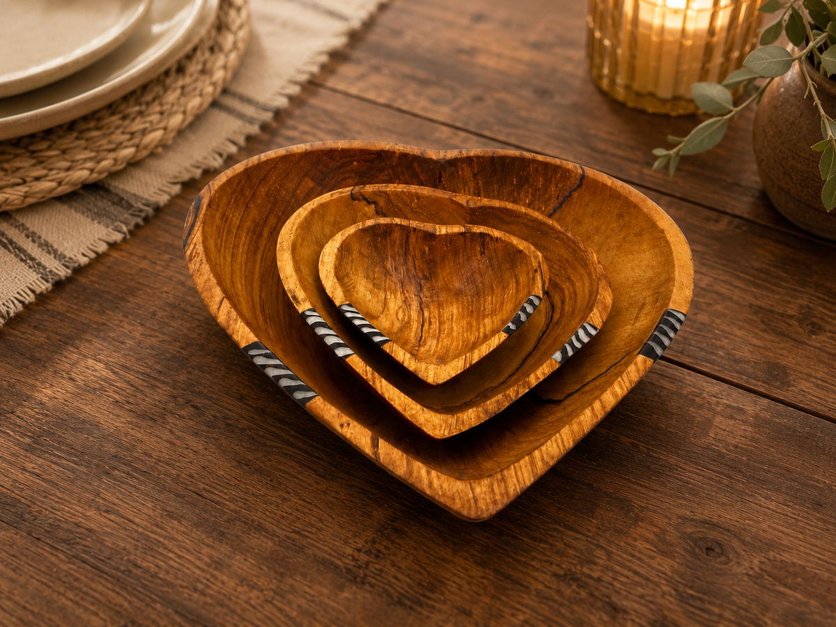 Wooden Bowl Set of 3 - Love Heart Design