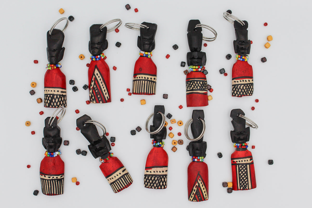 Hand-Carved Maasai Keychain – Ebony & Beads