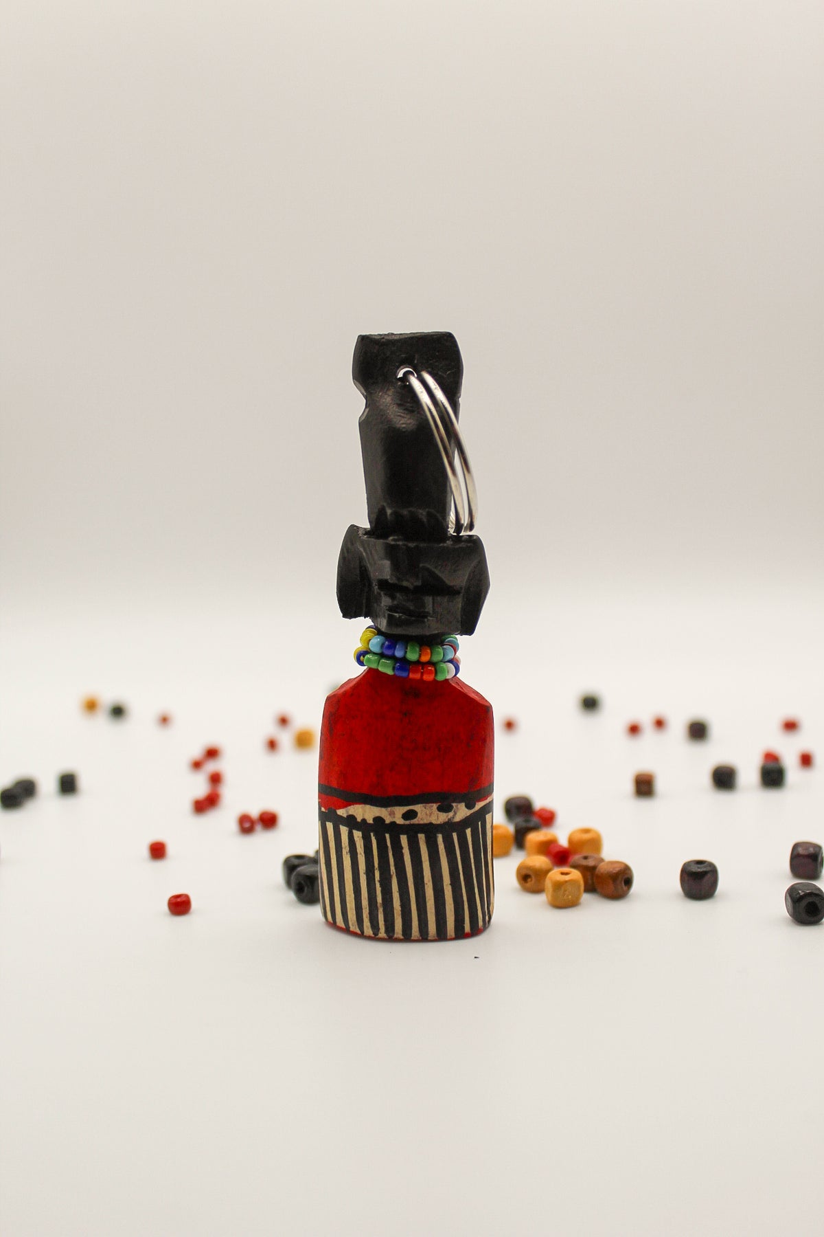 Hand-Carved Maasai Keychain – Ebony & Beads